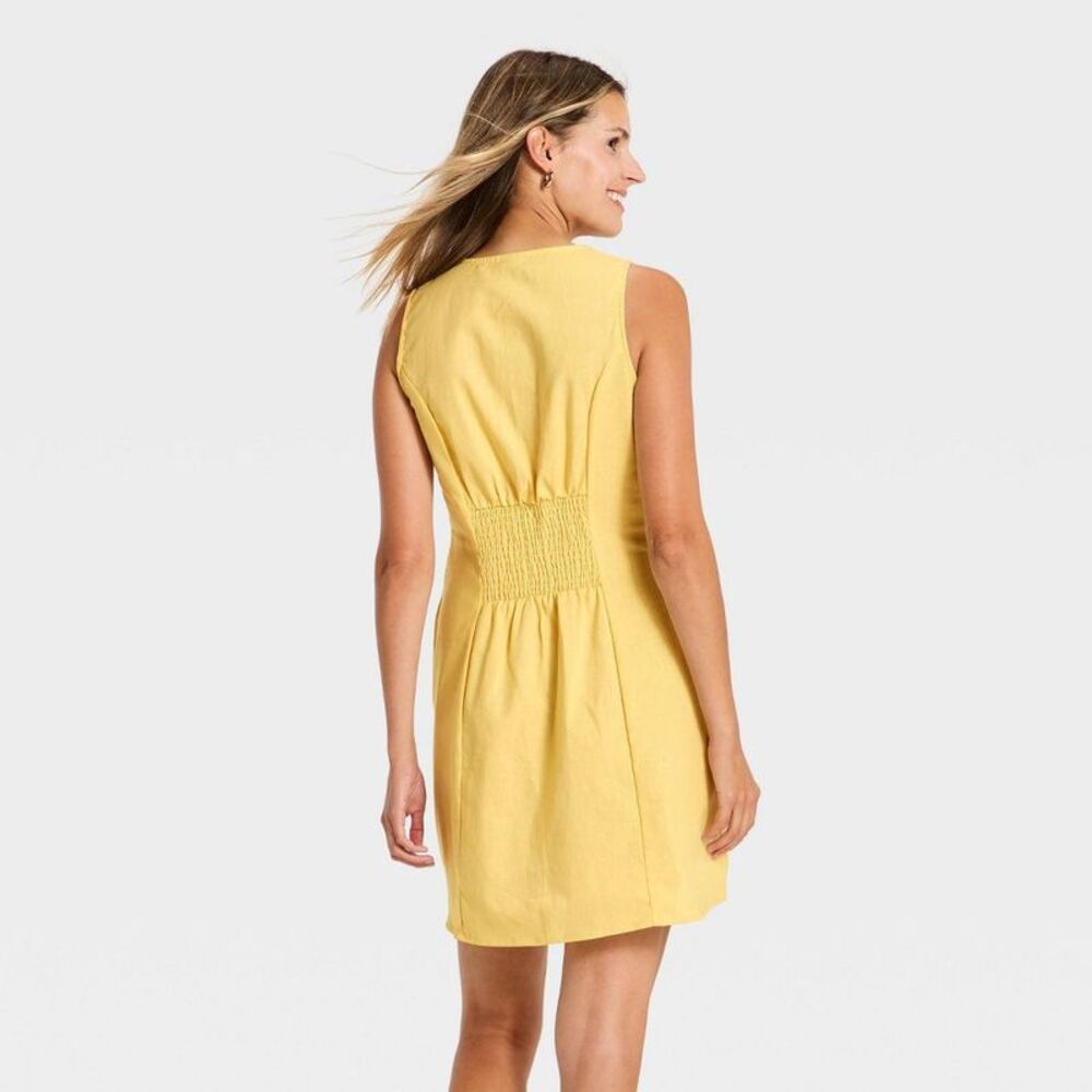 Women's Button-Up Mini Dress - A New Day Yellow XS - Picture 2 of 3